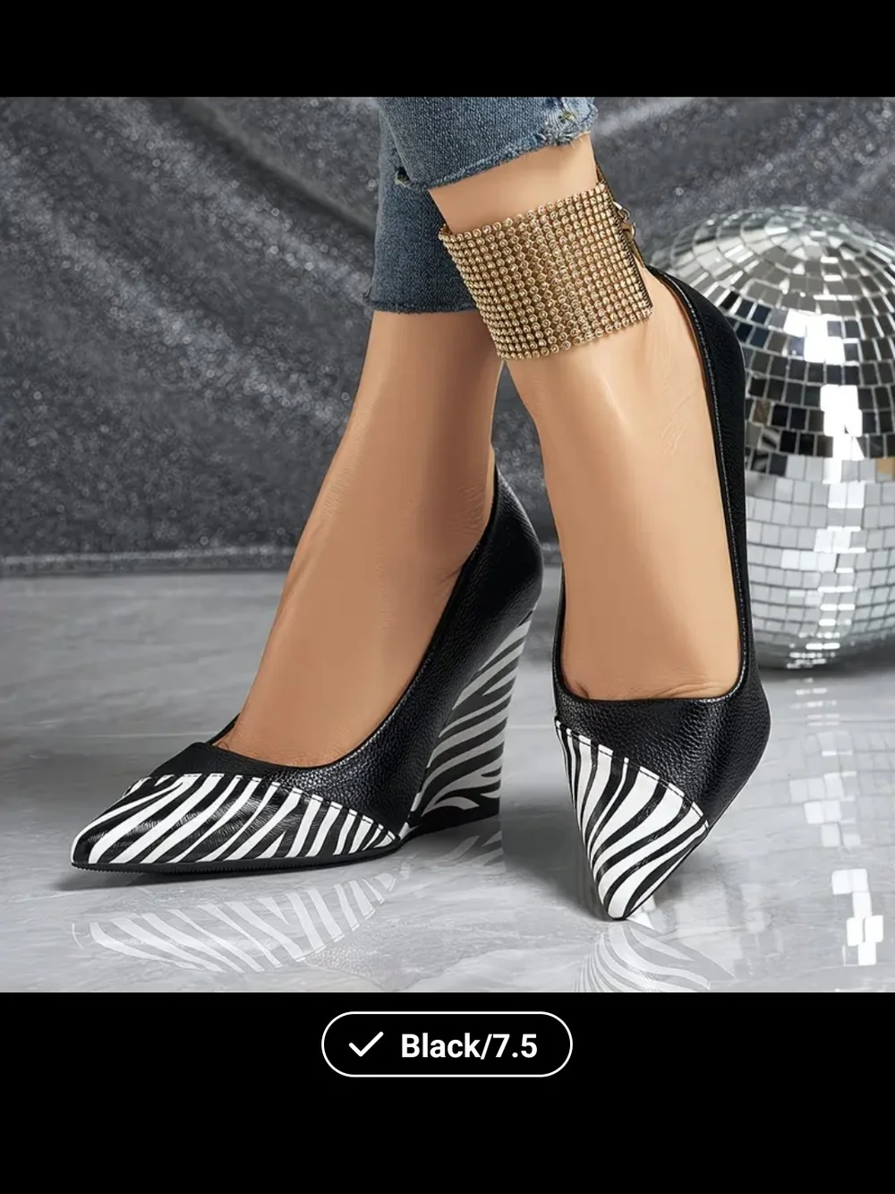 Black Zebra-Accent Pointed Toe Pumps - Women